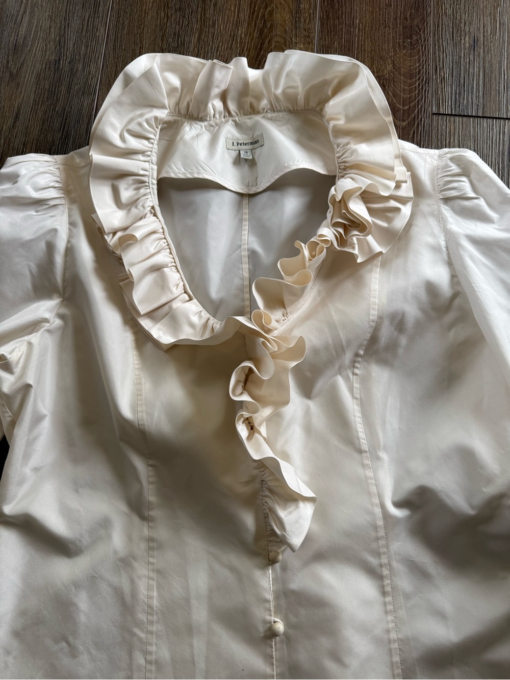 J. Peterman 12 Cream Ruffled Collar Silk Blouse - Picture 2 of 10